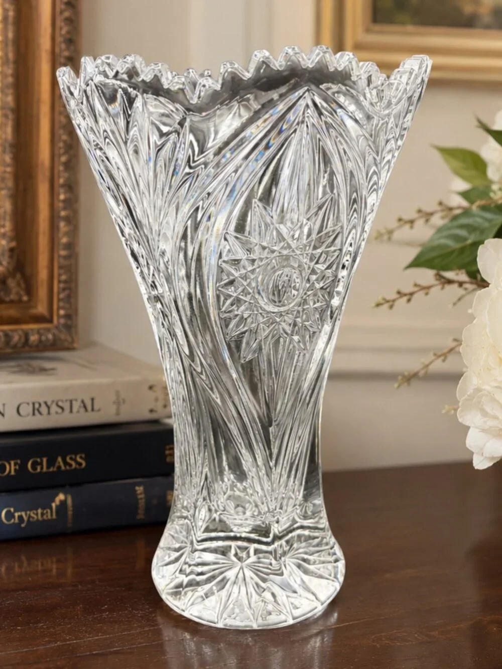 Vintage Nachtmann Bavarian Crystal Vase Starburst Cut Glass Germany 9.5